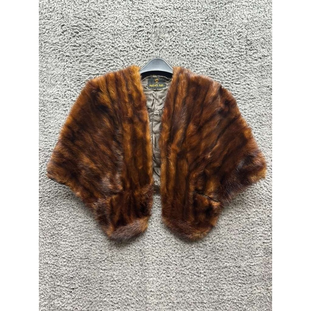 Vintage Master's Furs Womens Floral Embroidered Mink Fur Wrap Shawl Stole‎ Brown